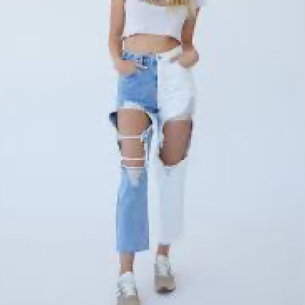 PacSun Two-Toned Distressed High Waisted Straight Leg Jeans